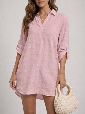 Women’s Pink Textured Swim Cover-Up Tunic